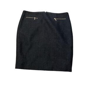 RW&CO Wool Blend Black High Waist Heavy Knee Length Zipper Detail Skirt 10